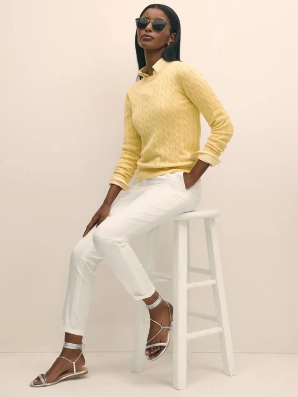 NWT Brooks Brothers Supima® Cotton Cable Crewneck Sweater Yellow S